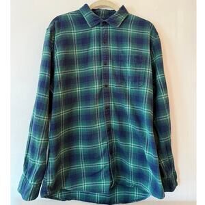 Green & Blue Plaid Flannel Button-Up Shirt – Size L